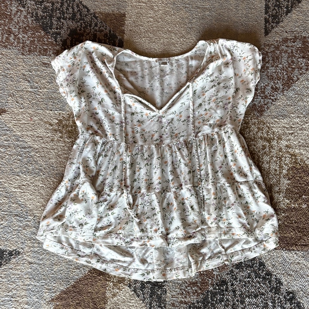 American Eagle Outfitters Floral Blouse - White and Green